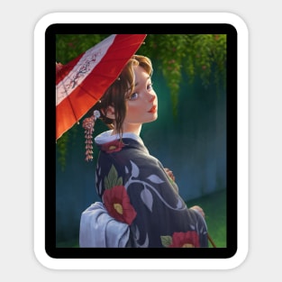 Kimono Girl with Unbrella Sticker